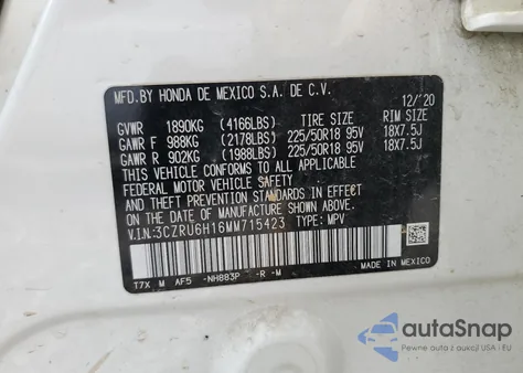 2021 Honda Hr-V Sport z USA, uszkodzony, nr VIN 3CZRU6H16MM715423